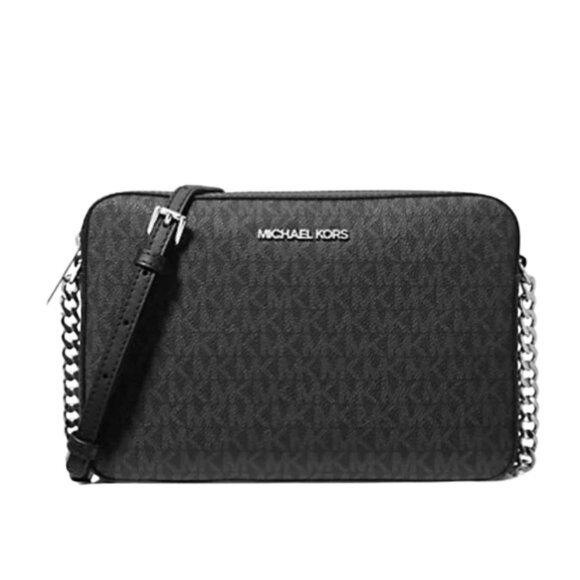 Michael Kors Jet Set Large Logo Crossbody Bag Black Grey - Picture 1 of 3